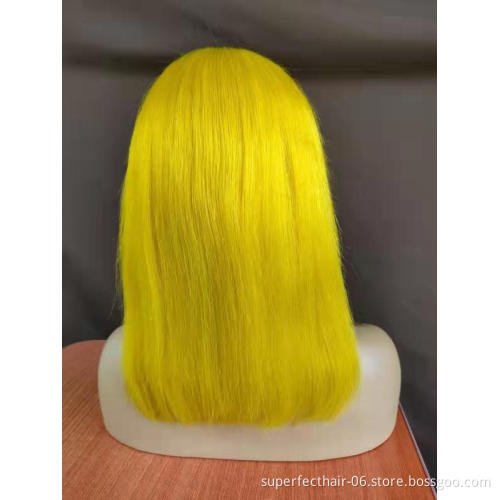 Wholesale 13X4 Bob Lace Front Wig Human Hair 150% Brazilian Remy Orange Blonde Pink  Blue Green Grey Colored Short Bob